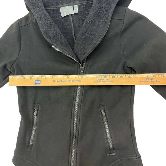 Athleta Asymmetrical Zip Up Hoodie Jacket Womens Size XS Thumb Holes Black - Picture 6 of 8